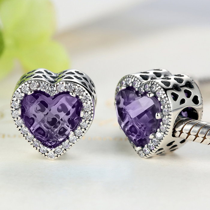 Charm argint 925 inimioara cu cristal mov si zirconii albe - Be in Love PST0046 [4]