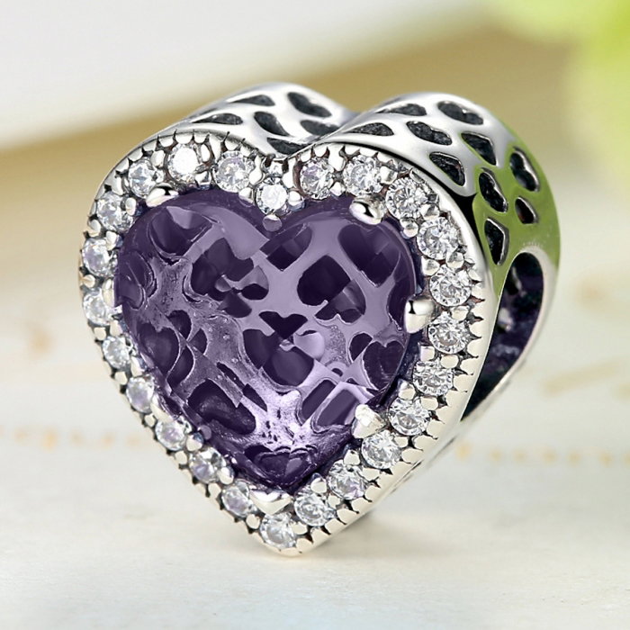 Charm argint 925 inimioara cu cristal mov si zirconii albe - Be in Love PST0046 [3]