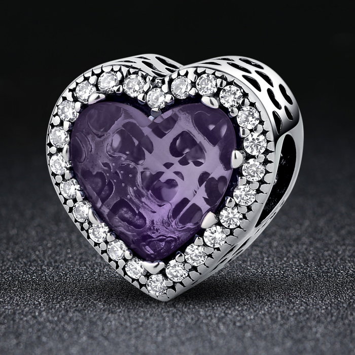 Charm argint 925 inimioara cu cristal mov si zirconii albe - Be in Love PST0046 [2]
