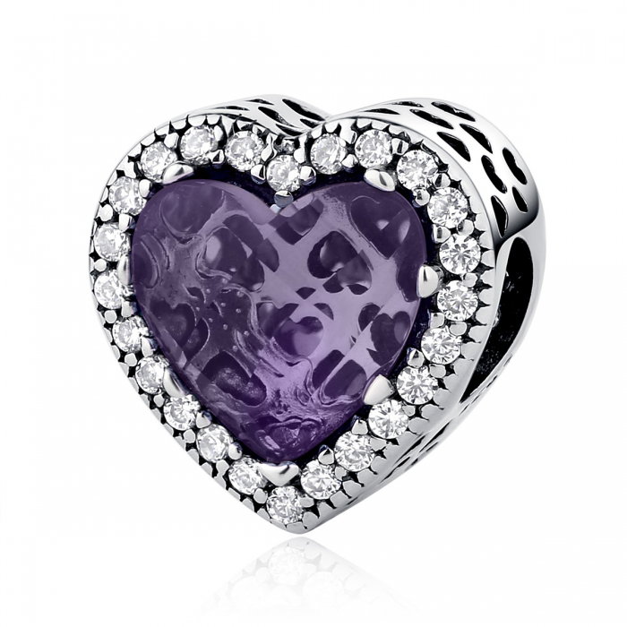 Charm argint 925 inimioara cu cristal mov si zirconii albe - Be in Love PST0046 [1]