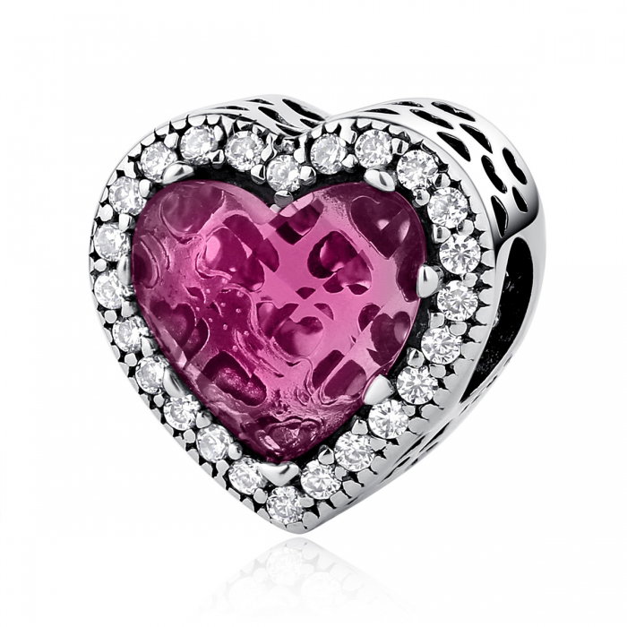 Charm argint 925 inimioara cu cristal roz si zirconii albe - Be in Love PST0044 [1]