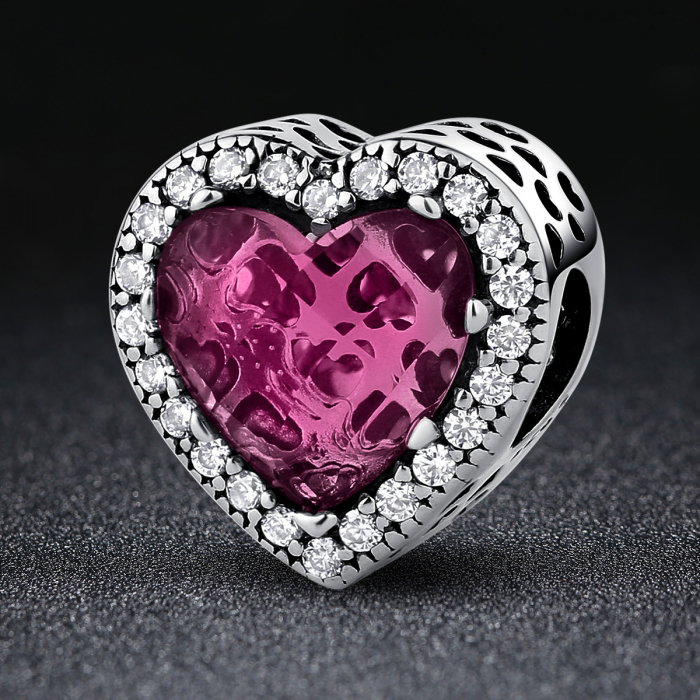 Charm argint 925 inimioara cu cristal roz si zirconii albe - Be in Love PST0044 [2]