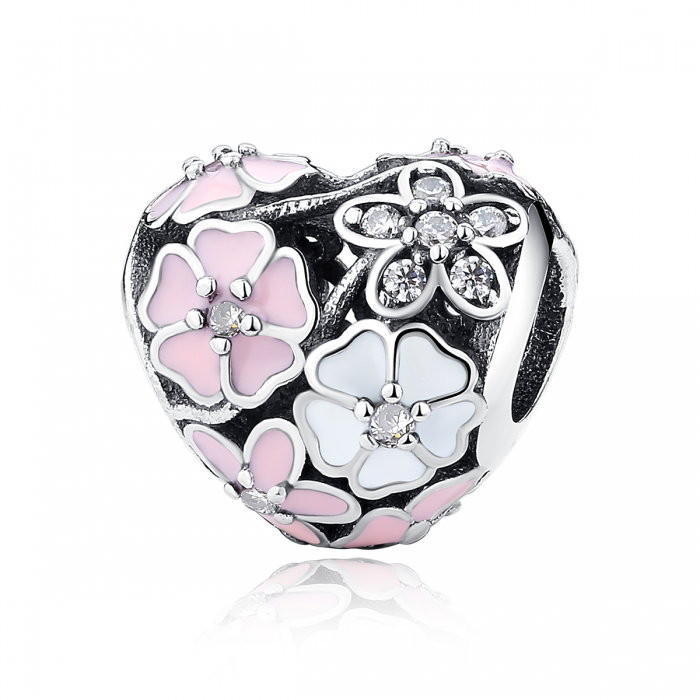 Charm argint 925 inimioara cu flori si zirconii - Be in Love PST0036 [1]