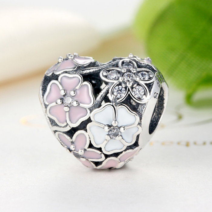 Charm argint 925 inimioara cu flori si zirconii - Be in Love PST0036 [4]
