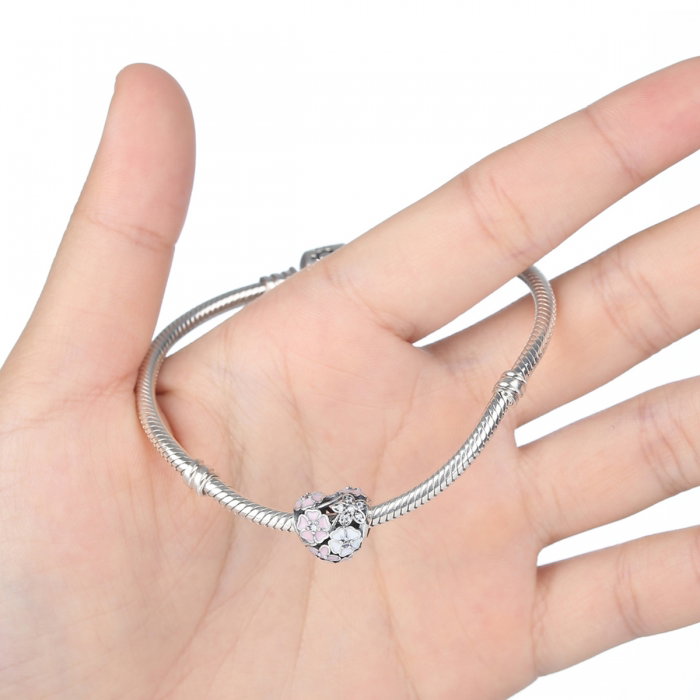 Charm argint 925 inimioara cu flori si zirconii - Be in Love PST0036 [3]