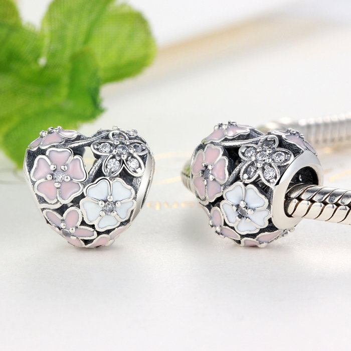 Charm argint 925 inimioara cu flori si zirconii - Be in Love PST0036 [2]