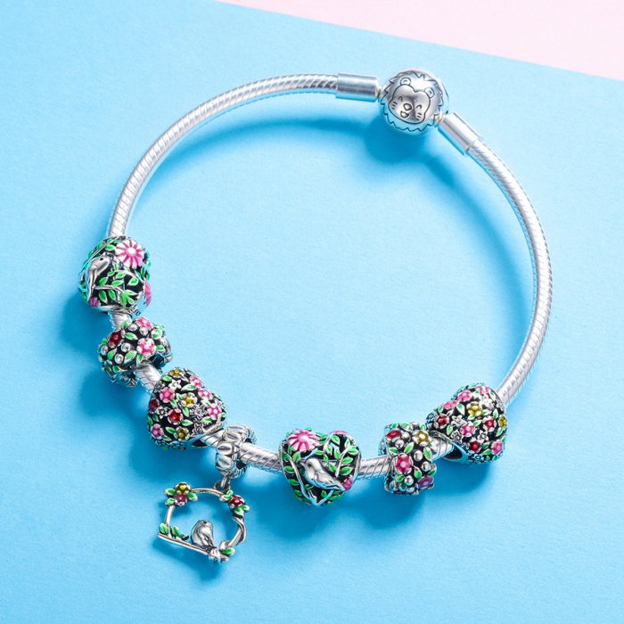 Charm argint 925 inimioara cu floricele colorate - Be in Love PST0128 [2]