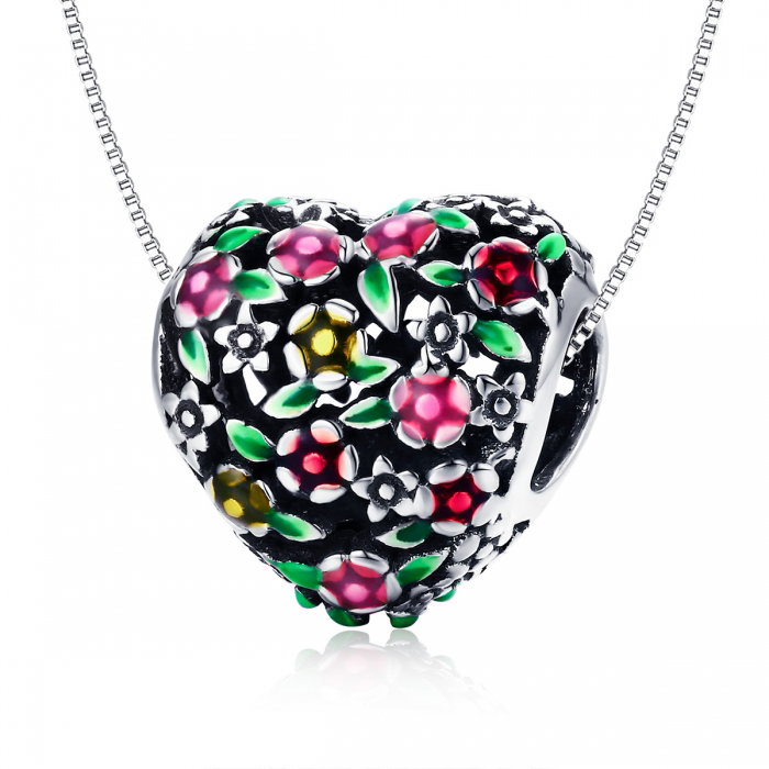 Charm argint 925 inimioara cu floricele colorate - Be in Love PST0128 [8]
