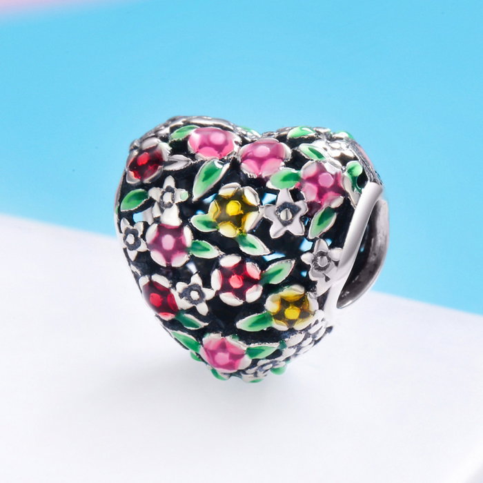 Charm argint 925 inimioara cu floricele colorate - Be in Love PST0128 [4]