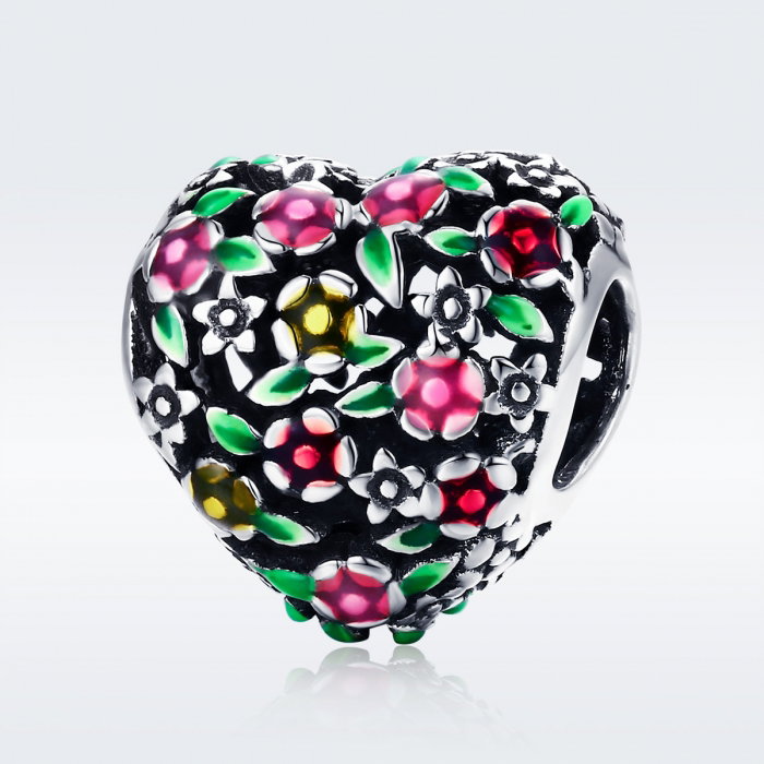 Charm argint 925 inimioara cu floricele colorate - Be in Love PST0128 [3]