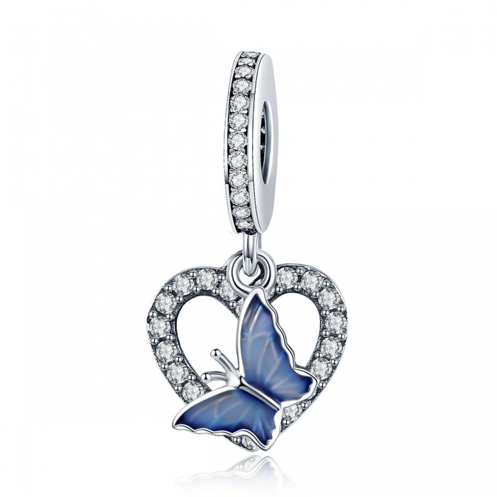 Charm argint 925 inimioara cu fluturas albastru - Be in Love PST0142 [1]