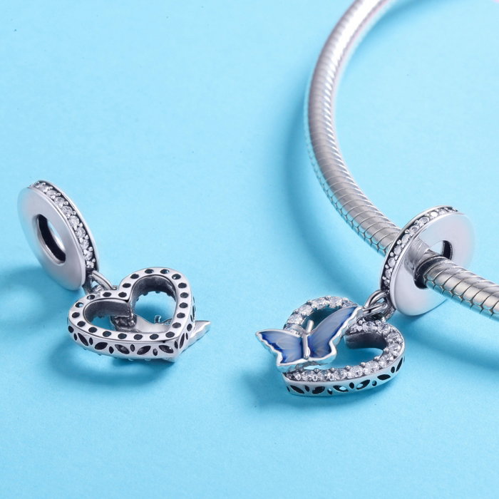 Charm argint 925 inimioara cu fluturas albastru - Be in Love PST0142 [2]