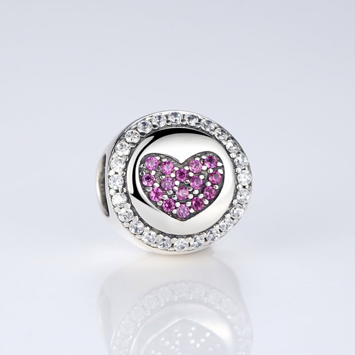 Charm argint 925 inimioara cu zirconii albe si roz - Be in Love PST0055 [3]
