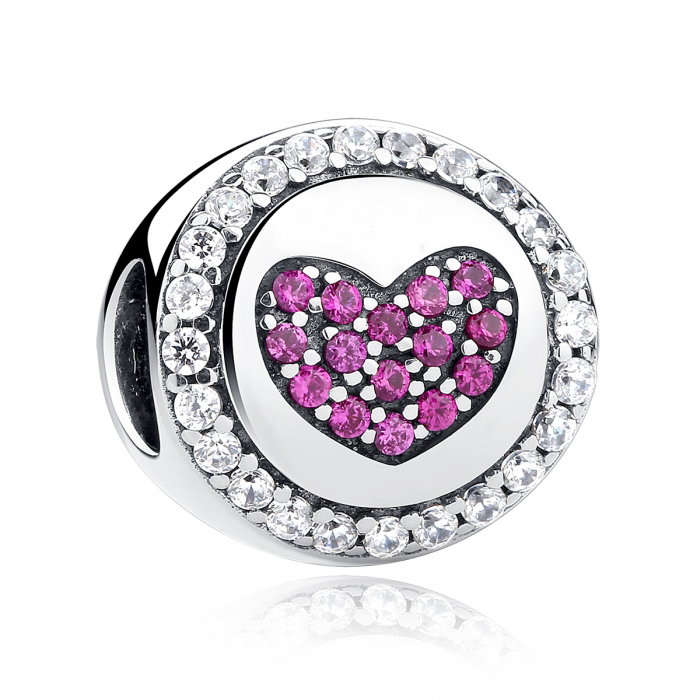 Charm argint 925 inimioara cu zirconii albe si roz - Be in Love PST0055 [1]