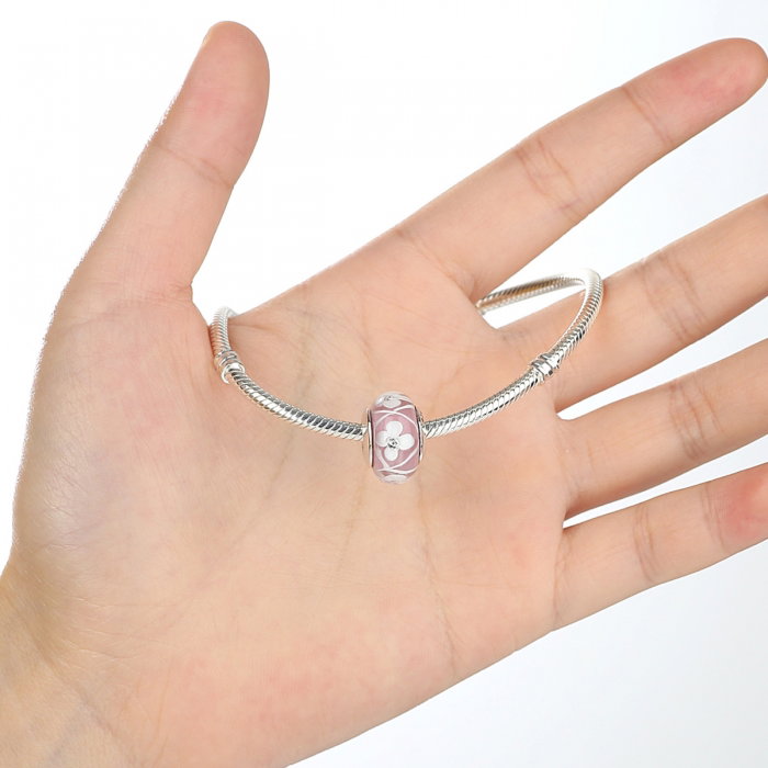 Charm argint 925 roz cu floricele albe - Be Nature PST0075 [3]