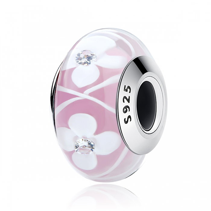 Charm argint 925 roz cu floricele albe - Be Nature PST0075 [1]