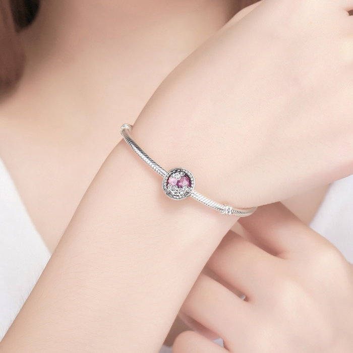 Charm argint 925 roz cu floricele si zirconii albe - Be Nature PST0085 [5]