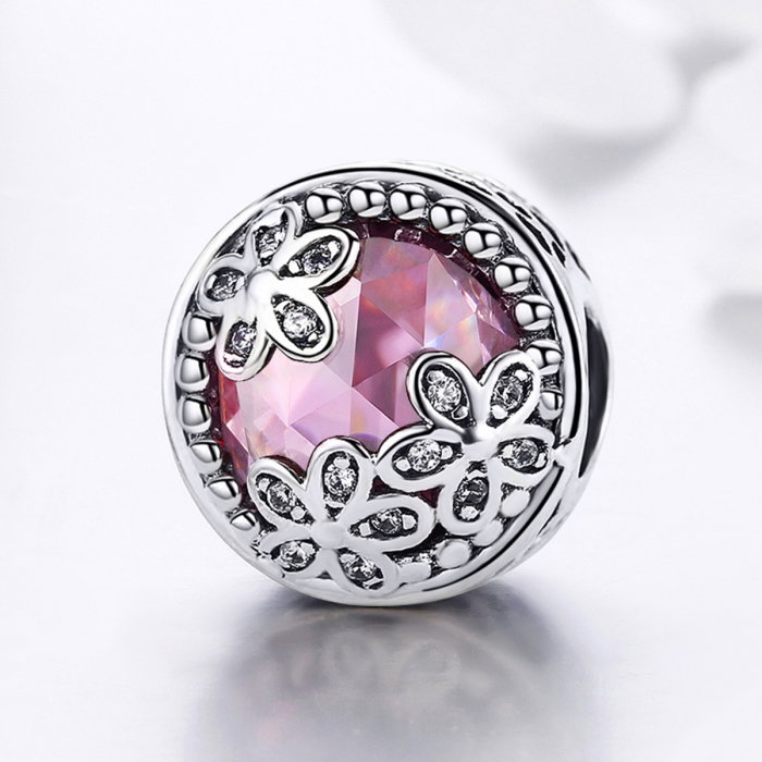 Charm argint 925 roz cu floricele si zirconii albe - Be Nature PST0085 [4]