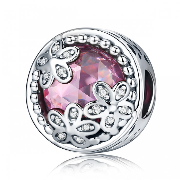 Charm argint 925 roz cu floricele si zirconii albe - Be Nature PST0085 [1]