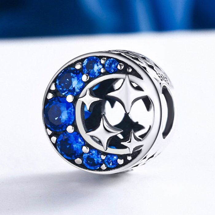 Charm argint 925 semiluna cu stelute argintii si zirconii albastre - Be Nature PST0084 [4]