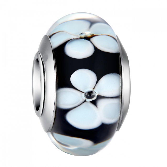 Charm fantezie negru cu floricele albe PST0009 [1]