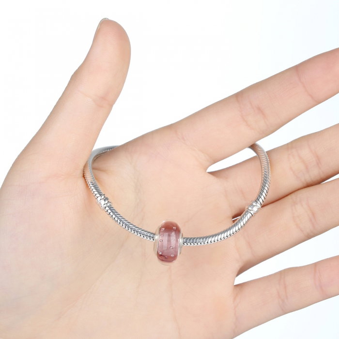 Charm fantezie roz cu picaturi albe PST0011 [2]