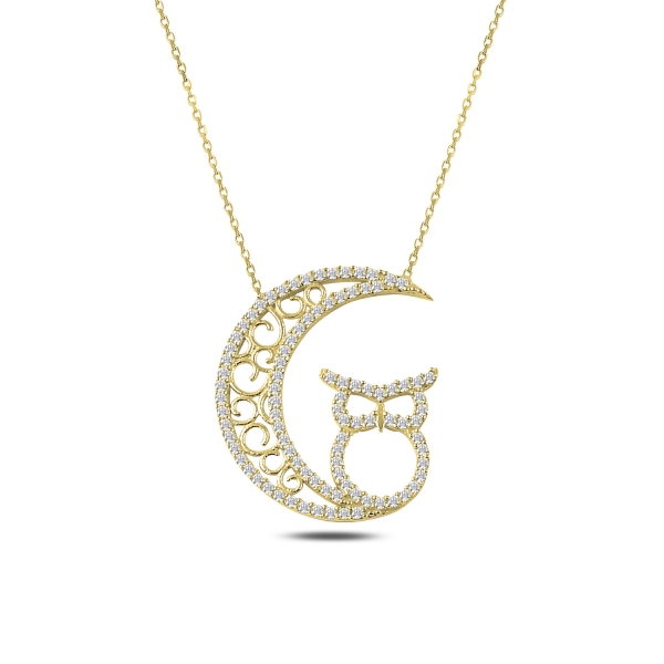 Colier argint 925 aurit cu semiluna, bufnita si zirconii - Be Wise CTU0081 [1]