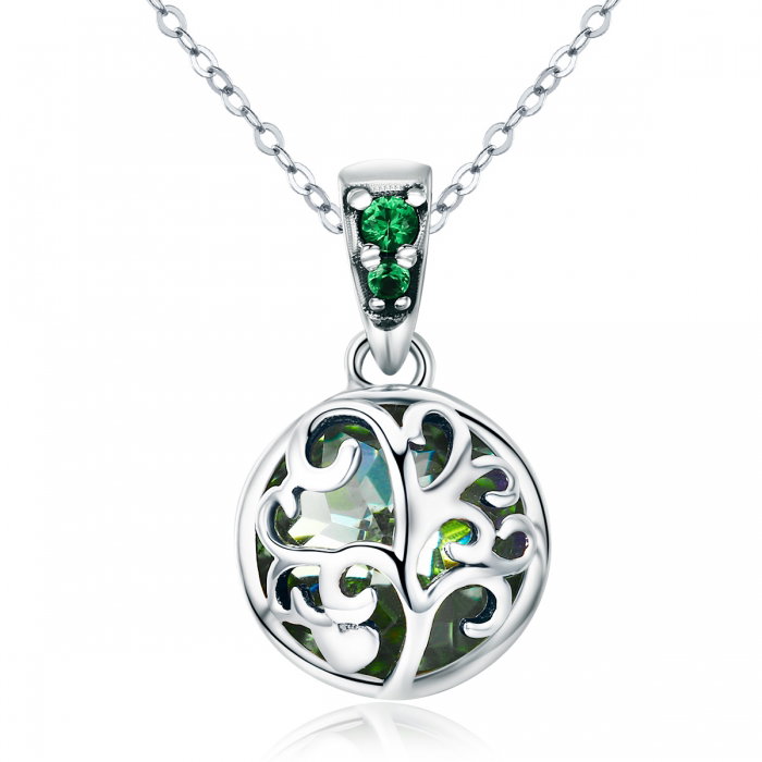 Colier argint 925 cu copacul vietii, cristal verde si zirconii verzi - Be Nature  CST0010 [1]