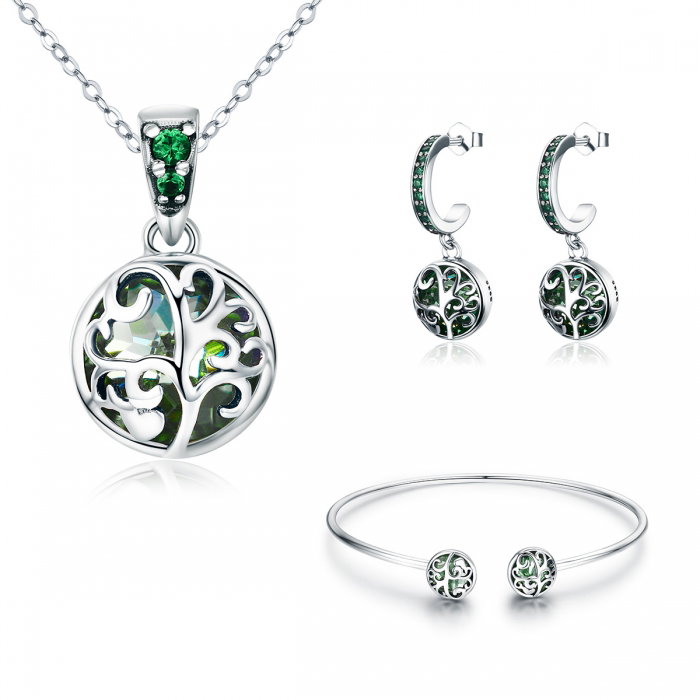 Colier argint 925 cu copacul vietii, cristal verde si zirconii verzi - Be Nature  CST0010 [8]