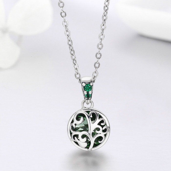 Colier argint 925 cu copacul vietii, cristal verde si zirconii verzi - Be Nature  CST0010 [4]