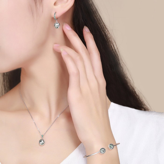 Colier argint 925 cu copacul vietii, cristal verde si zirconii verzi - Be Nature  CST0010 [9]