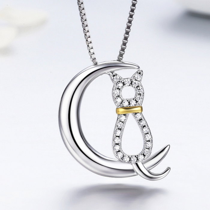 Colier argint 925 cu semiluna, pisicuta si zirconii - Be Nature CST0004 [4]