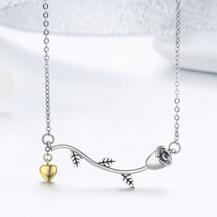 Colier argint 925 cu trandafir si inimioara aurie - Be Nature CST0006 [4]