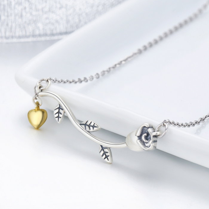 Colier argint 925 cu trandafir si inimioara aurie - Be Nature CST0006 [3]