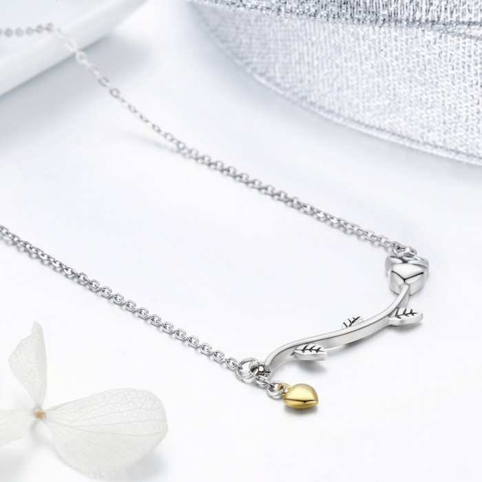 Colier argint 925 cu trandafir si inimioara aurie - Be Nature CST0006 [6]