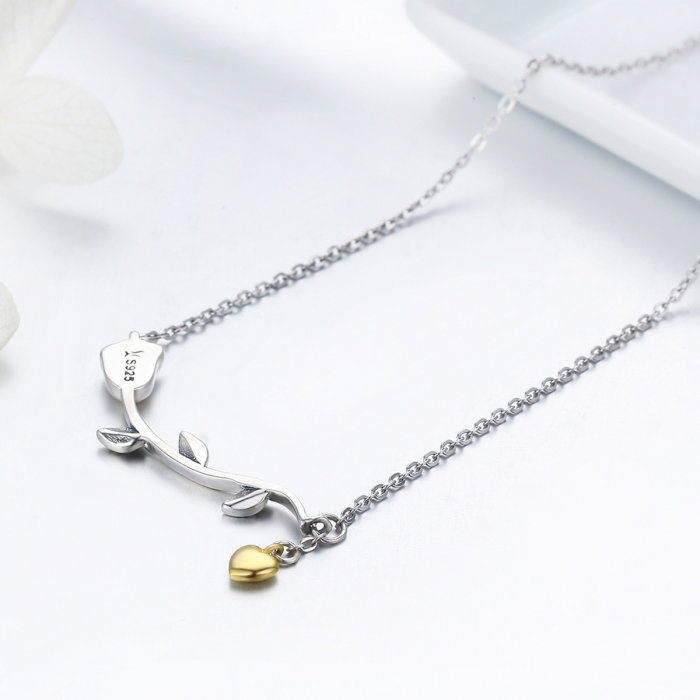 Colier argint 925 cu trandafir si inimioara aurie - Be Nature CST0006 [5]