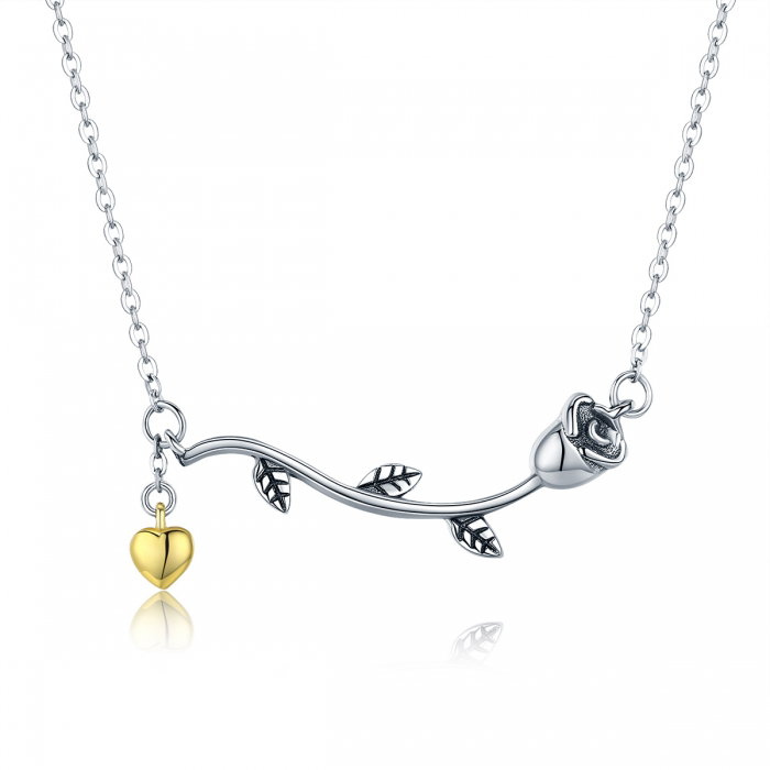 Colier argint 925 cu trandafir si inimioara aurie - Be Nature CST0006 [1]