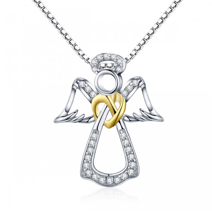 Colier argint 925 ingeras cu inimioara aurie - Be Spiritual CST0005 [1]