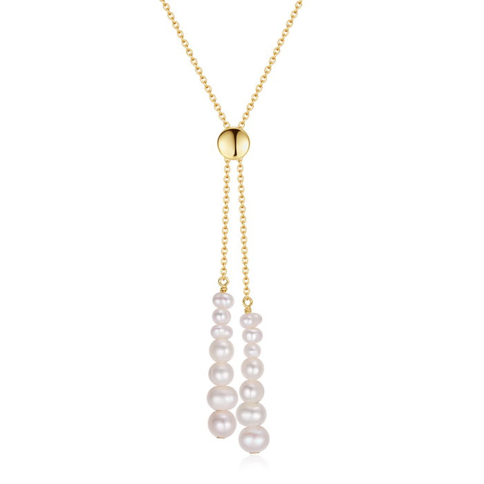 Set colier, cercei si inel argint 925 placat cu aur 14K cu perle naturale [3]