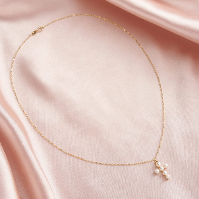 Set Faith colier si bratara argint 925 placat cu aur 14K cu perle naturale [7]