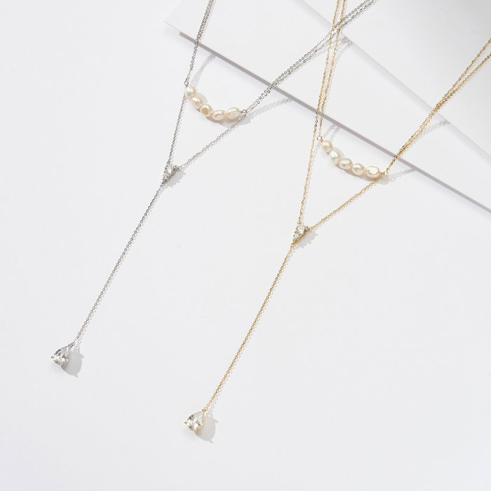 Colier argint 925 placat cu aur 14K cu perle naturale si zirconiu [4]