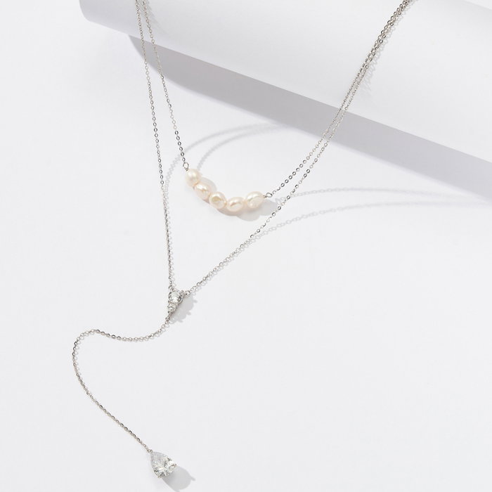 Colier argint 925 placat cu rodiu cu perle naturale si zirconiu [3]