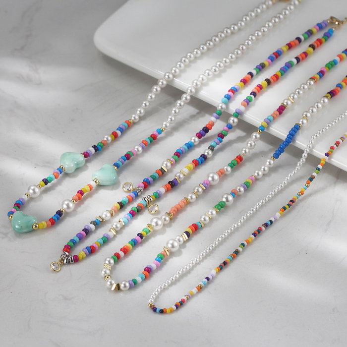 Colier argint 925 placat cu aur 14K cu perle si margele din sticla colorata [8]