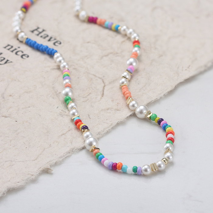 Colier argint 925 placat cu aur 14K cu perle si margele din sticla colorata [3]