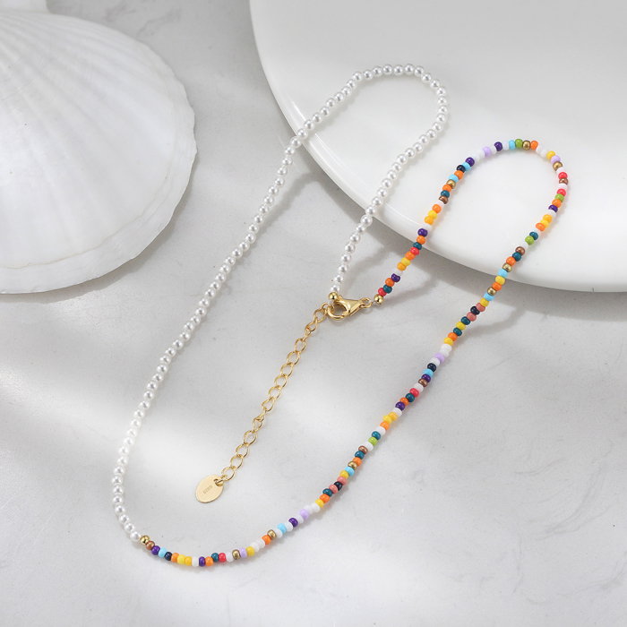 Colier argint 925 placat cu aur 14K cu perle si margele din sticla colorata [3]