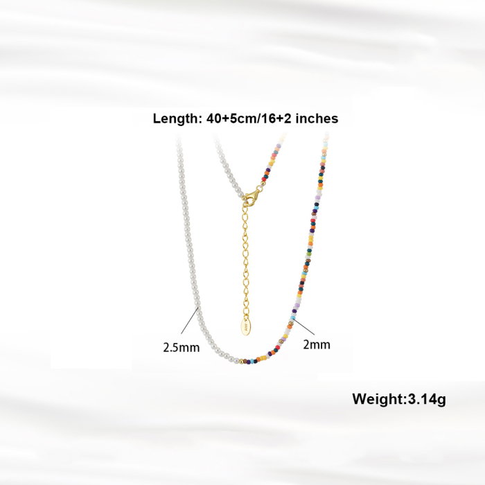 Colier argint 925 placat cu aur 14K cu perle si margele din sticla colorata [6]