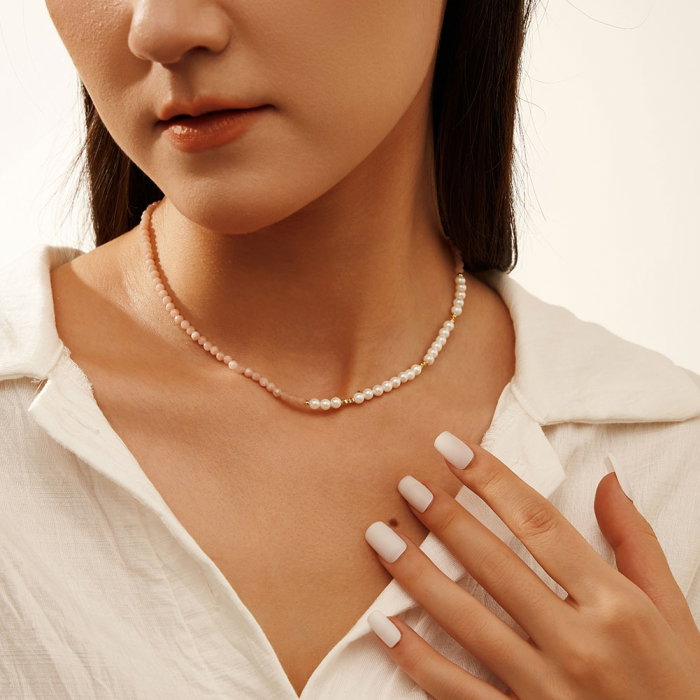 Colier argint 925 placat cu aur 14K cu perle si opal natural [2]