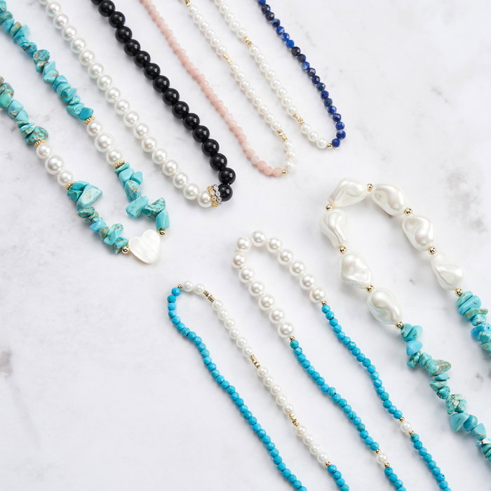 Colier argint 925 placat cu aur 14K cu perle si turcoaz natural [8]