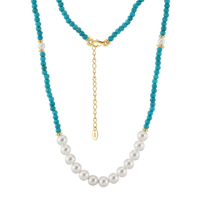 Colier argint 925 placat cu aur 14K cu perle si turcoaz natural [1]