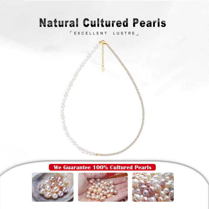 Colier tennis argint 925 placat cu aur 14K cu perle si zirconiu [6]